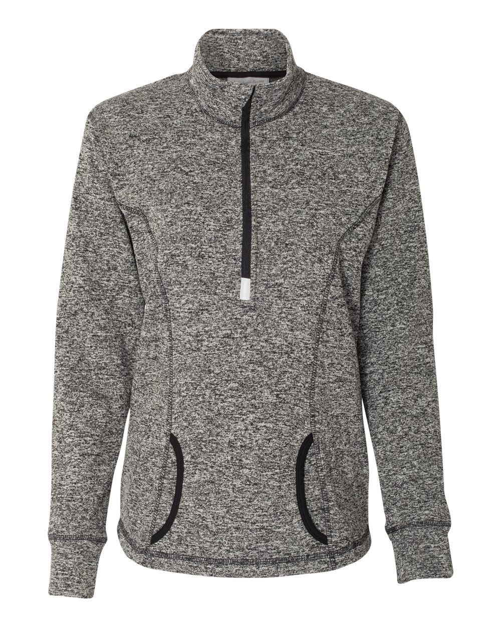 Front View of Charcoal Fleck/ Black Women's Cosmic Fleece Quarter-Zip Pullover - 8617