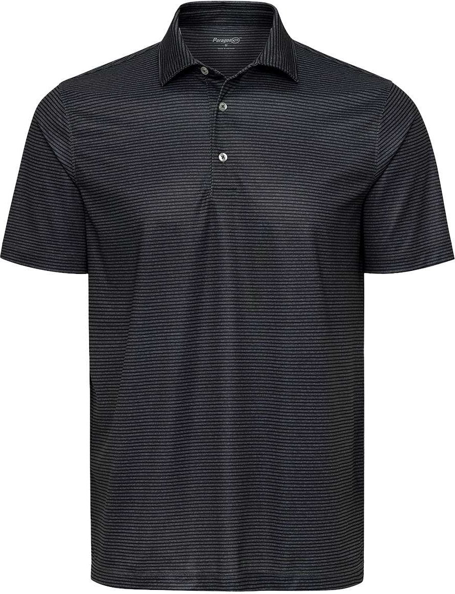 Front View of Charcoal Heather/ Black Aiken Striped Polo - 155