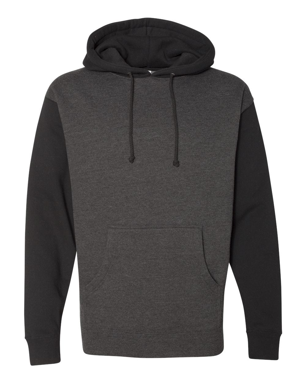 Front View of Charcoal Heather/ Black Heavyweight Hooded Sweatshirt - IND4000