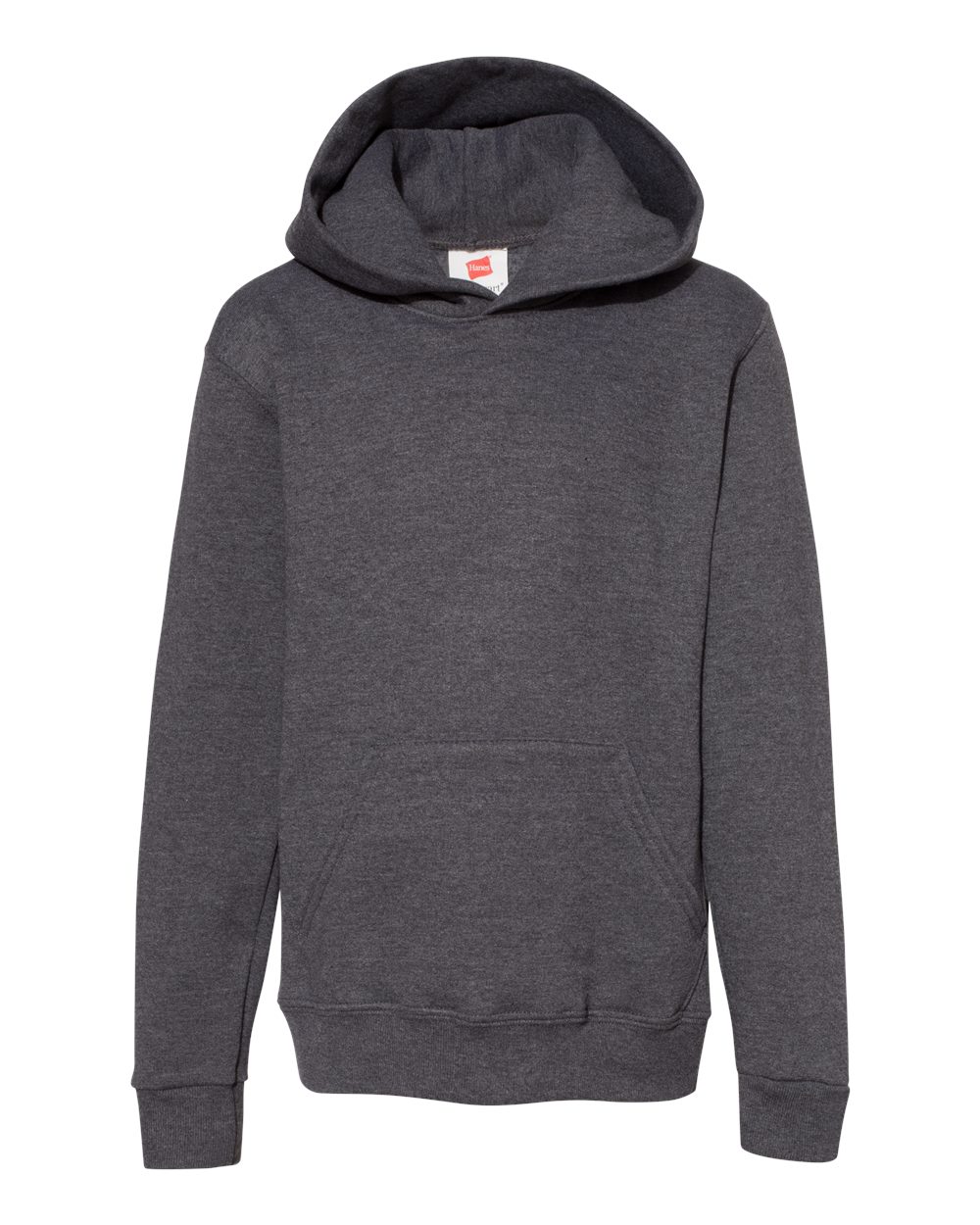 Front View of Charcoal Heather Ecosmart® Youth Hooded Sweatshirt - P473