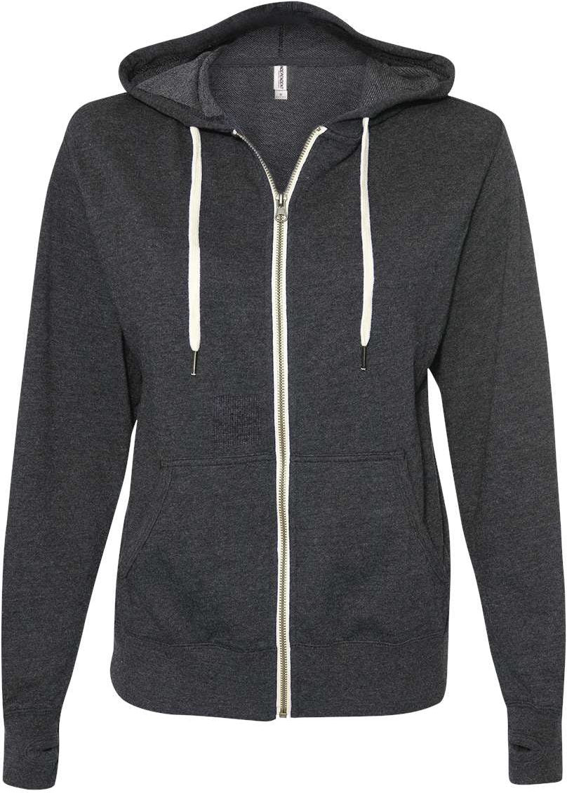 Front View of Charcoal Heather Heathered French Terry Full-Zip Hooded Sweatshirt - PRM90HTZ