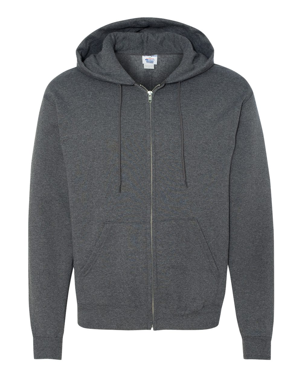 Front View of Charcoal Heather Powerblend® Full-Zip Hooded Sweatshirt - S800