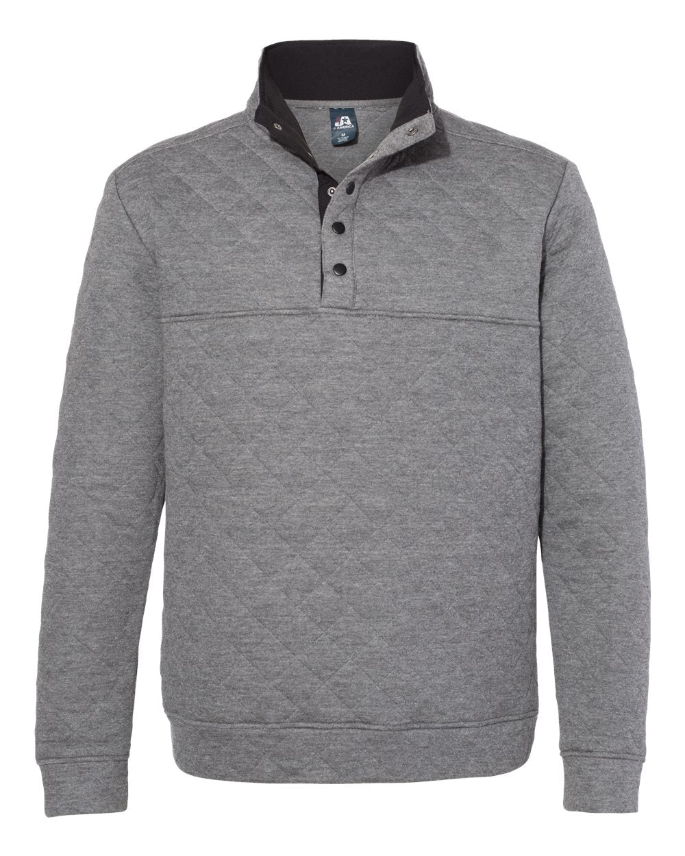 Front View of Charcoal Heather Quilted Snap Pullover - 8890