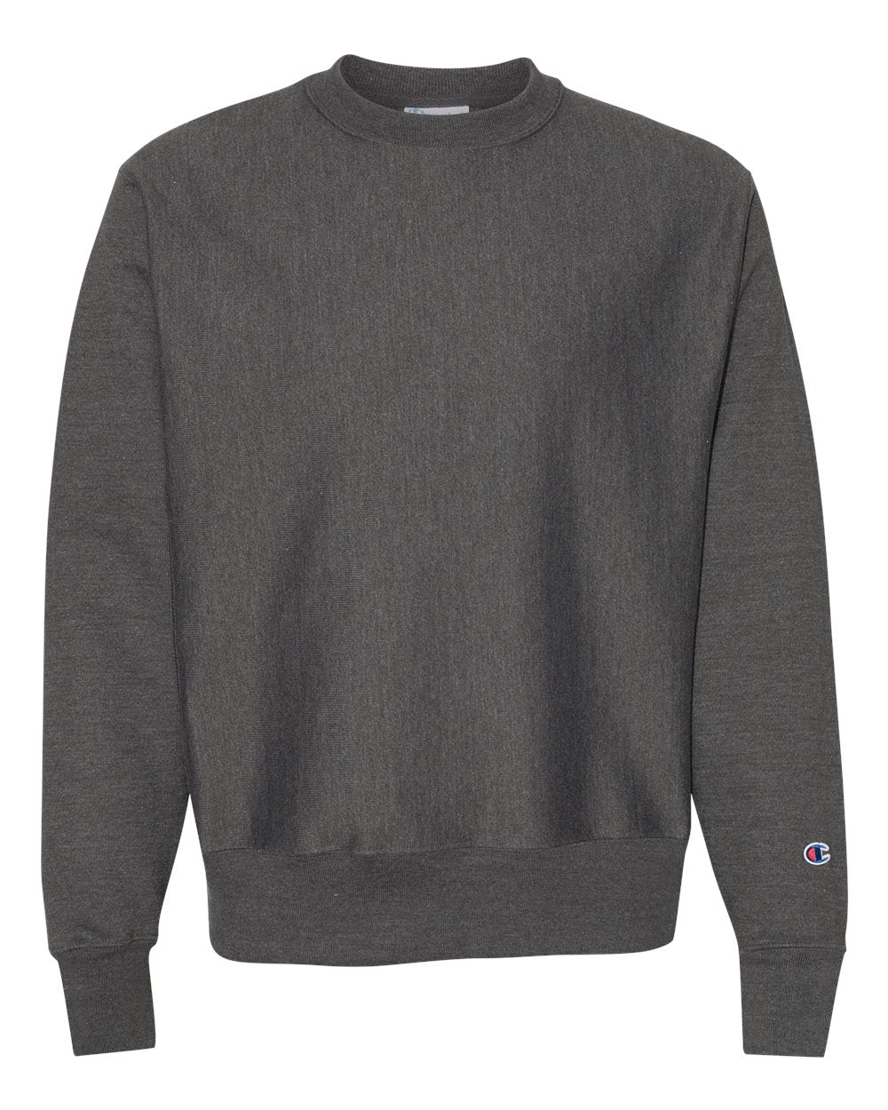 Front View of Charcoal Heather Reverse Weave® Crewneck Sweatshirt - S149