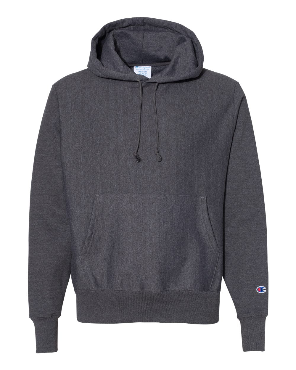 Front View of Charcoal Heather Reverse Weave® Hooded Sweatshirt - S101