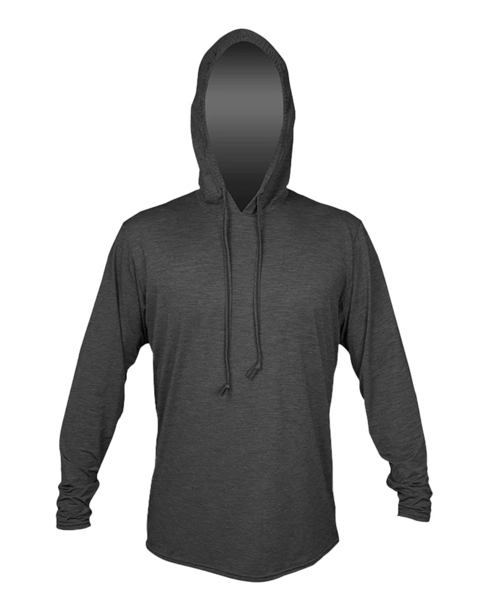 Front View of Charcoal Heathered Low Pro Tech Hooded Long Sleeve T-Shirt - MVLPRH8