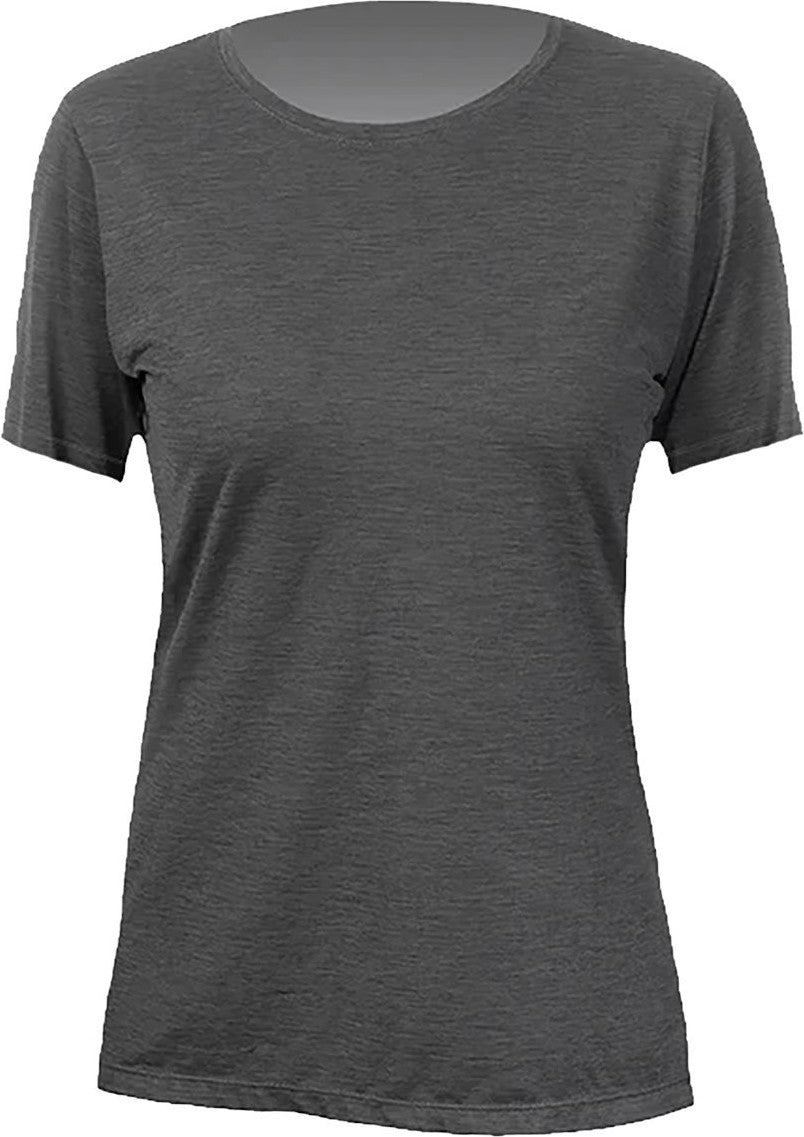 Front View of Charcoal Heathered Women's Breeze Tech T-Shirt - WSBRZS0
