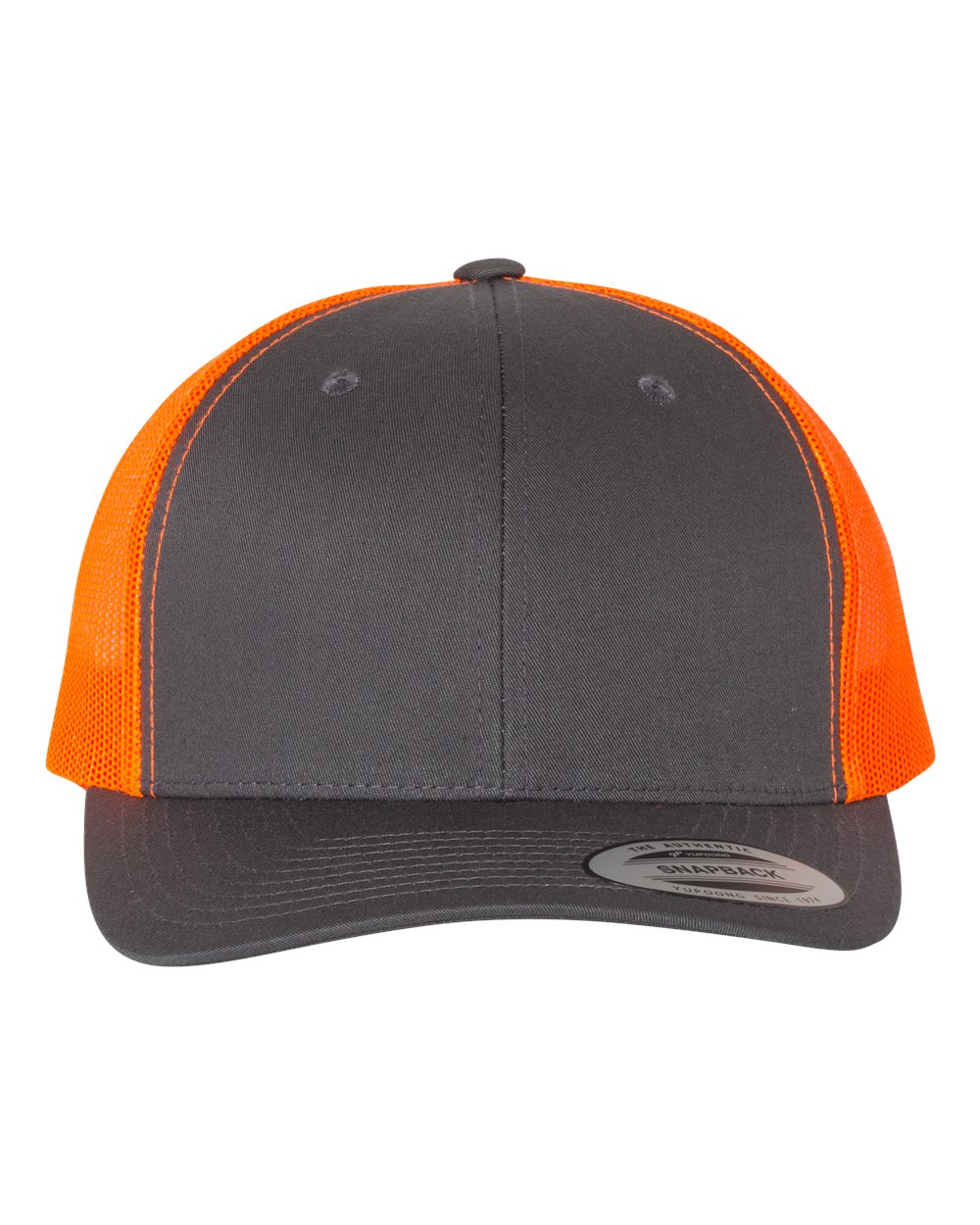Front View of Charcoal/ Neon Orange Retro Trucker Cap - 6606