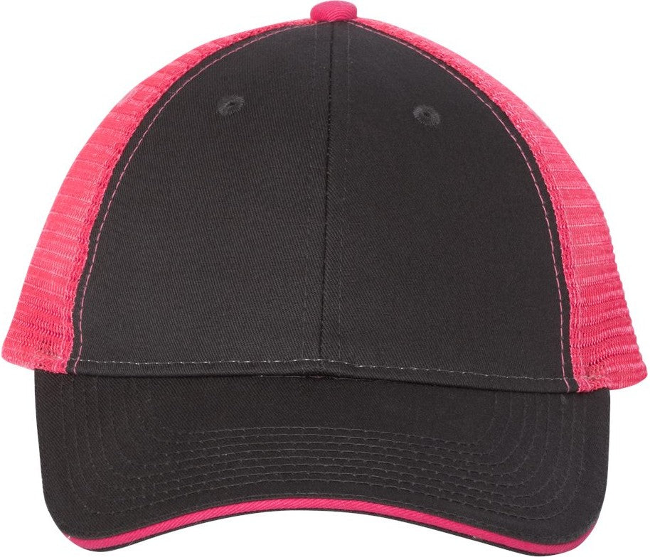 Front View of Charcoal/ Neon Pink Sandwich Trucker Cap - S102