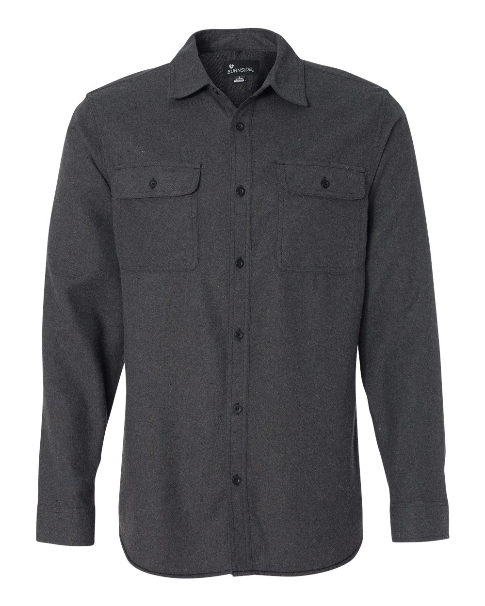 Front View of Charcoal Solid Flannel Shirt - 8200