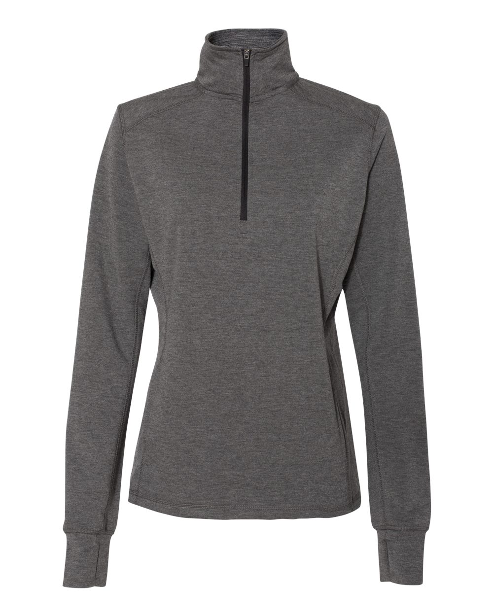 Front View of Charcoal Triblend Women’s Omega Stretch Quarter-Zip Pullover - 8433