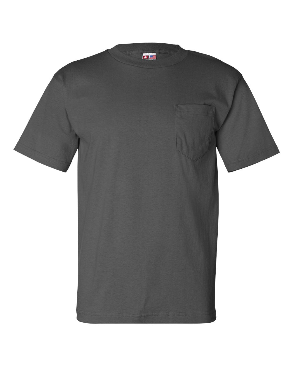 Front View of Charcoal USA-Made Pocket T-Shirt - 7100