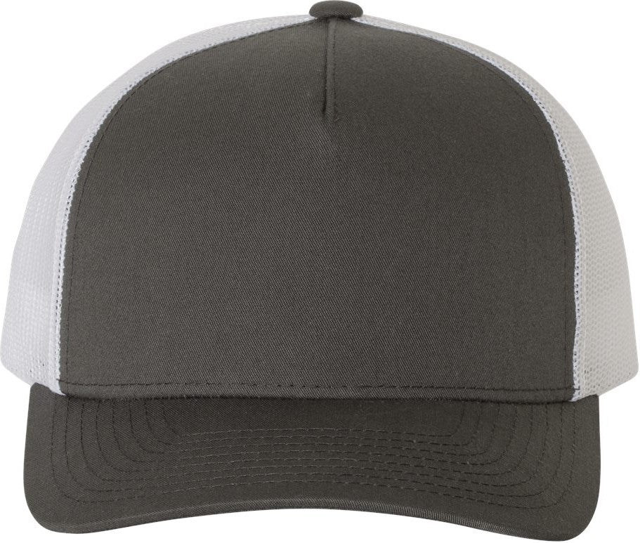 Front View of Charcoal/ White Five-Panel Retro Trucker Cap - 6506