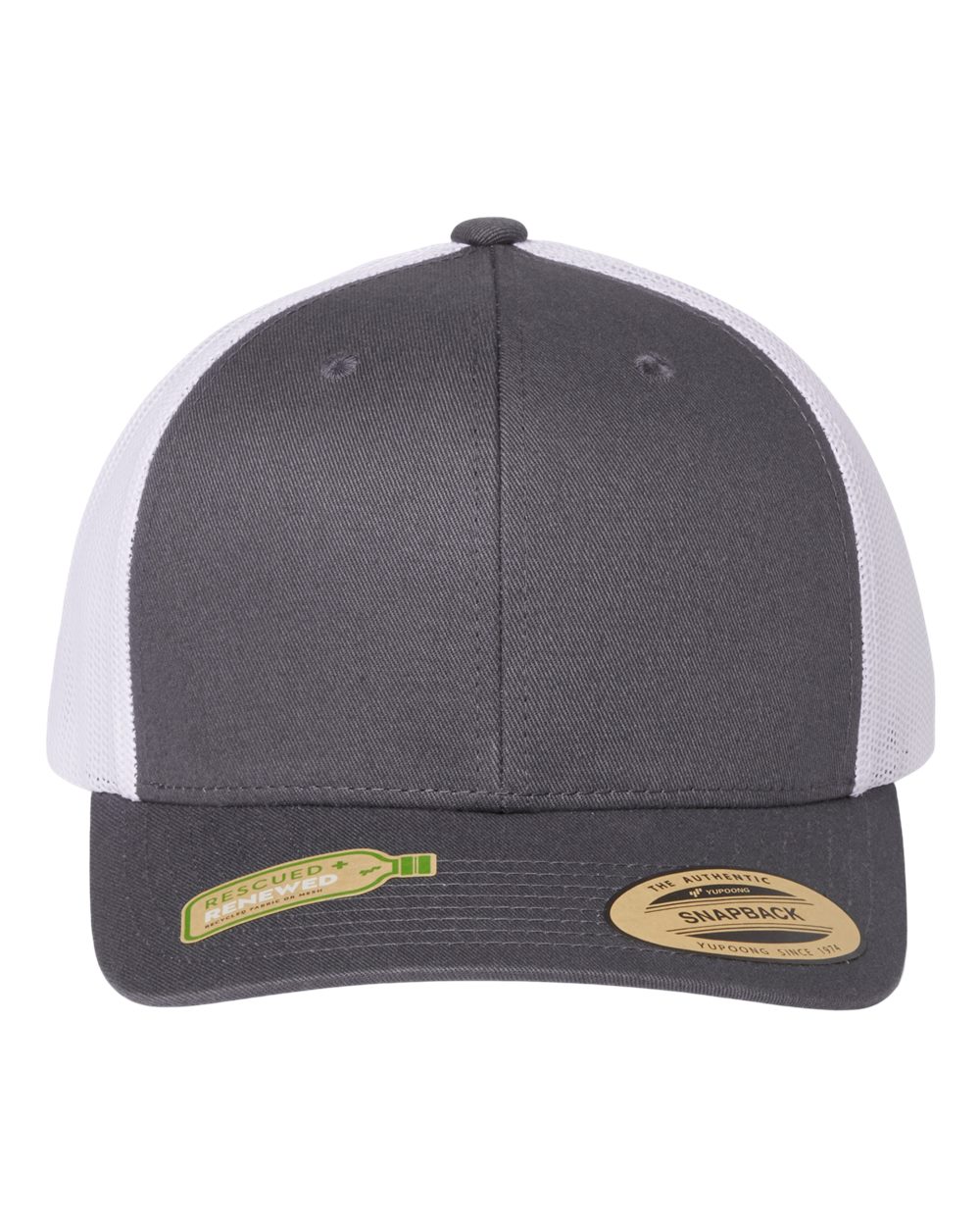 Front View of Charcoal/ White Sustainable Retro Trucker Cap - 6606R