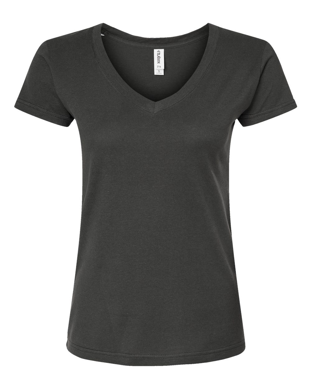 Front View of Charcoal Women's Fine Jersey V-Neck T-Shirt - 214