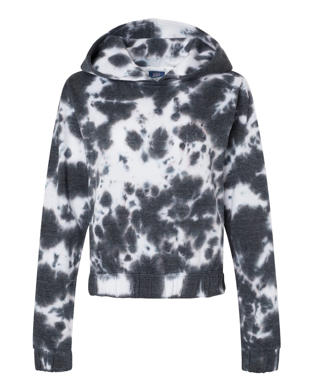 Front View of Charcoal Women's Sueded Fleece Tie-Dyed Crop Hooded Sweatshirt - W23718
