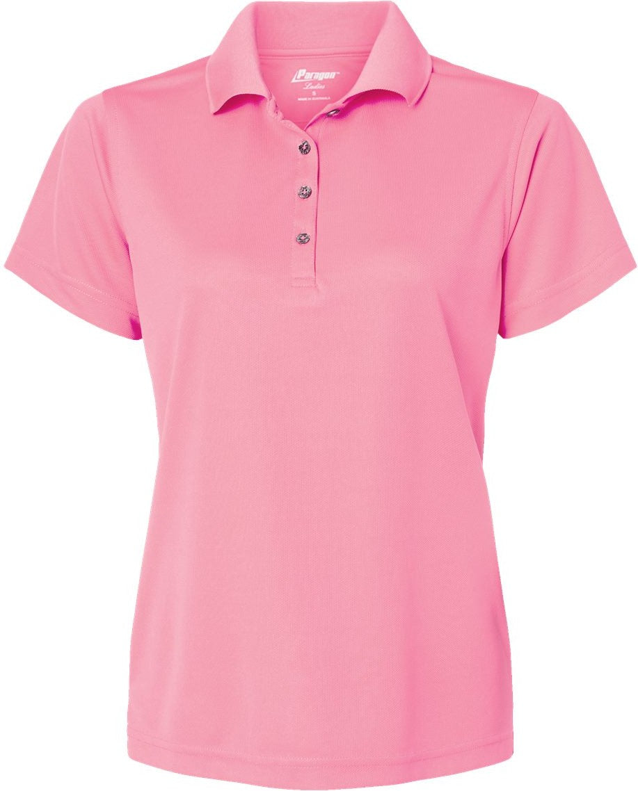 Front View of Charity Pink Women's Saratoga Performance Mini Mesh Polo - 104