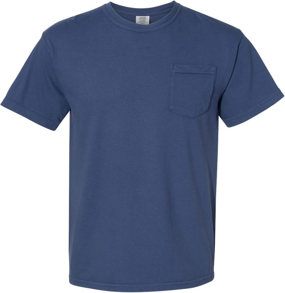 Front View of China Blue Garment-Dyed Heavyweight Pocket T-Shirt - 6030