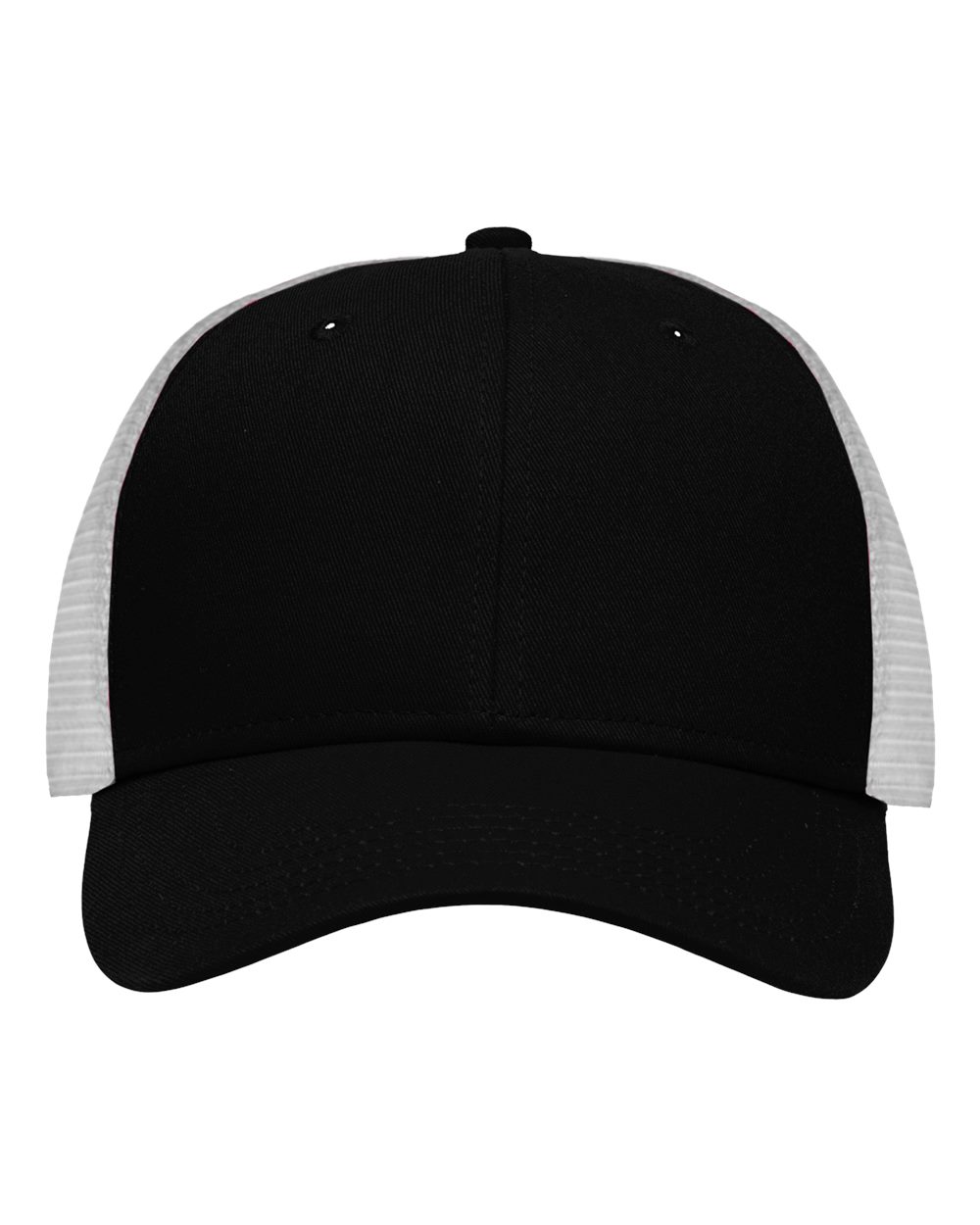 Front View of Chino Black/ White Traditional Lo-Pro Mesh Back Trucker Fit Cap - SP1450