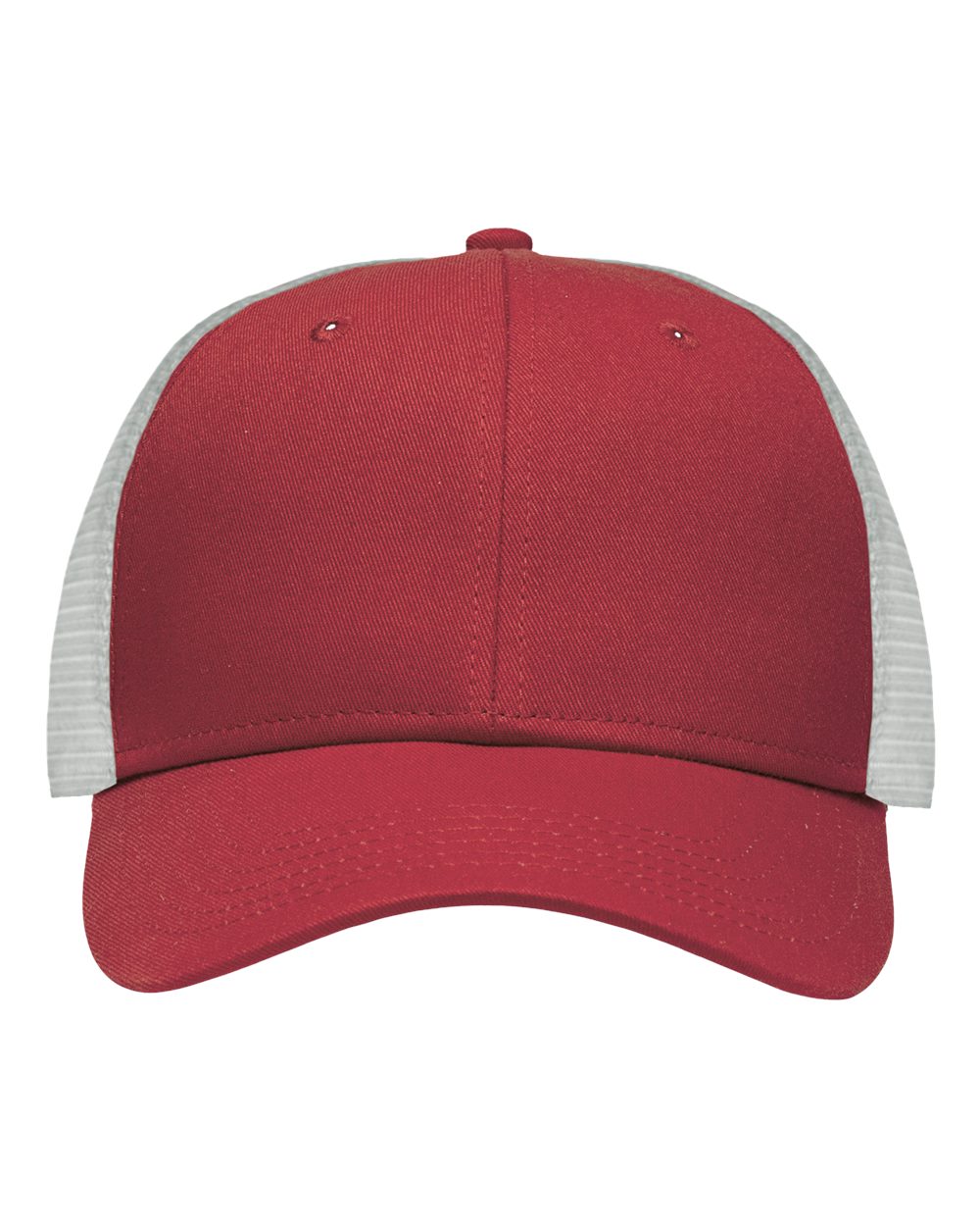 Front View of Chino Cardinal/ White Traditional Lo-Pro Mesh Back Trucker Fit Cap - SP1450