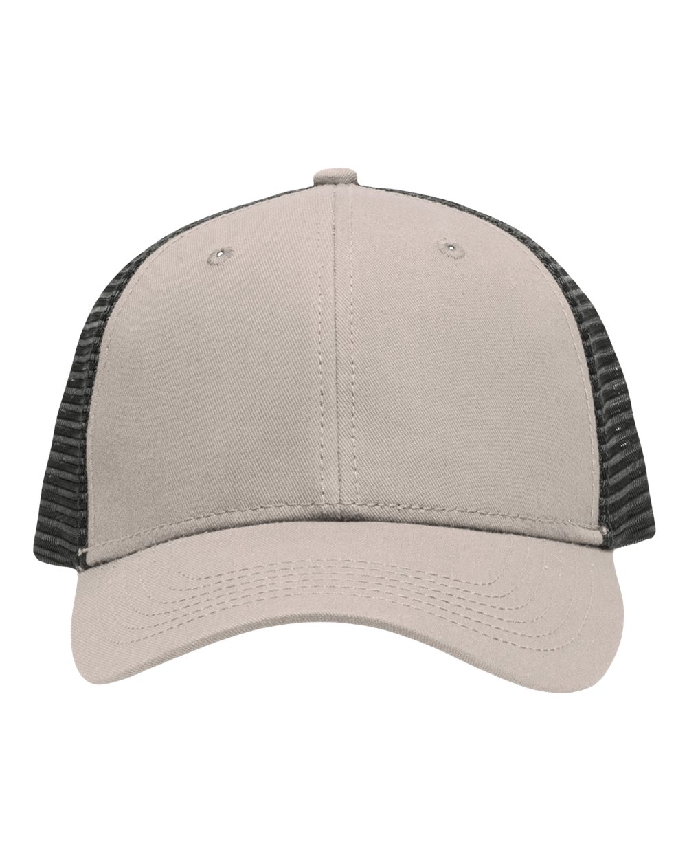 Front View of Chino Khaki/ Black Traditional Lo-Pro Mesh Back Trucker Fit Cap - SP1450