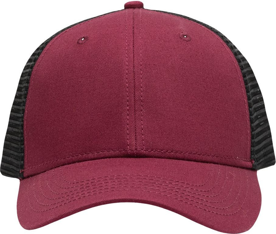 Front View of Chino Maroon/ Black Traditional Lo-Pro Mesh Back Trucker Fit Cap - SP1450