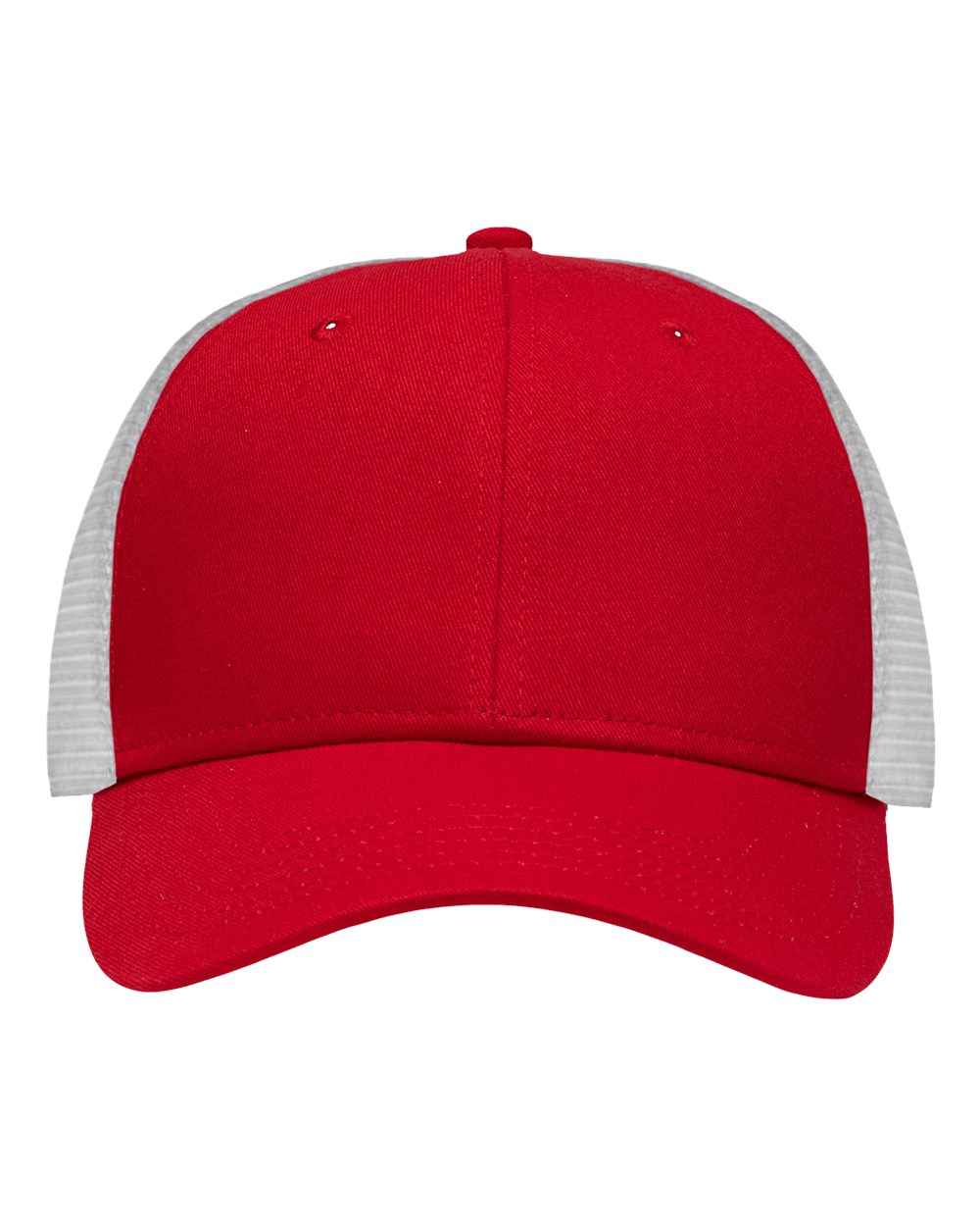 Front View of Chino Red/ White Traditional Lo-Pro Mesh Back Trucker Fit Cap - SP1450