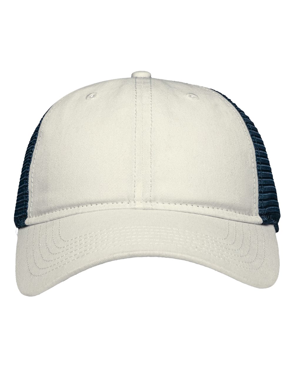 Front View of Chino Stone/ Navy Traditional Lo-Pro Mesh Back Trucker Fit Cap - SP1450