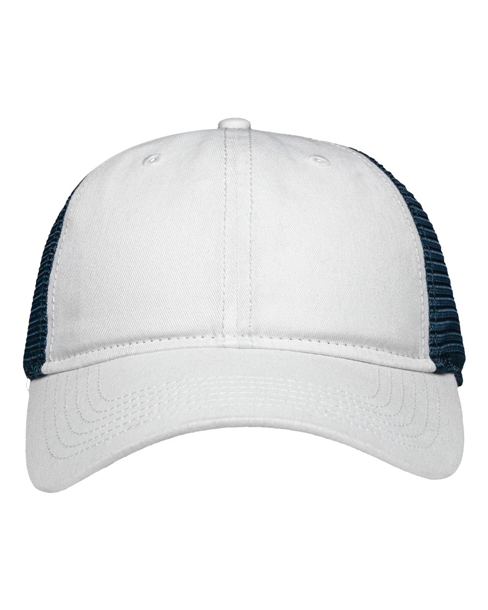 Front View of Chino White/ Navy Traditional Lo-Pro Mesh Back Trucker Fit Cap - SP1450