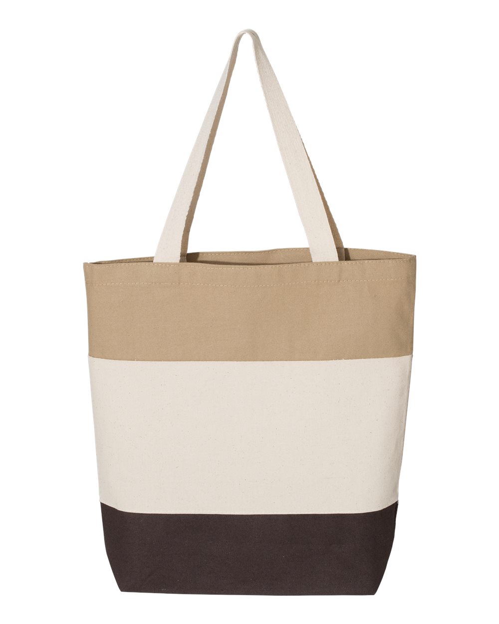 Front View of Chocolate/ Natural/ Khaki 11L Tri-Color Tote - Q125900