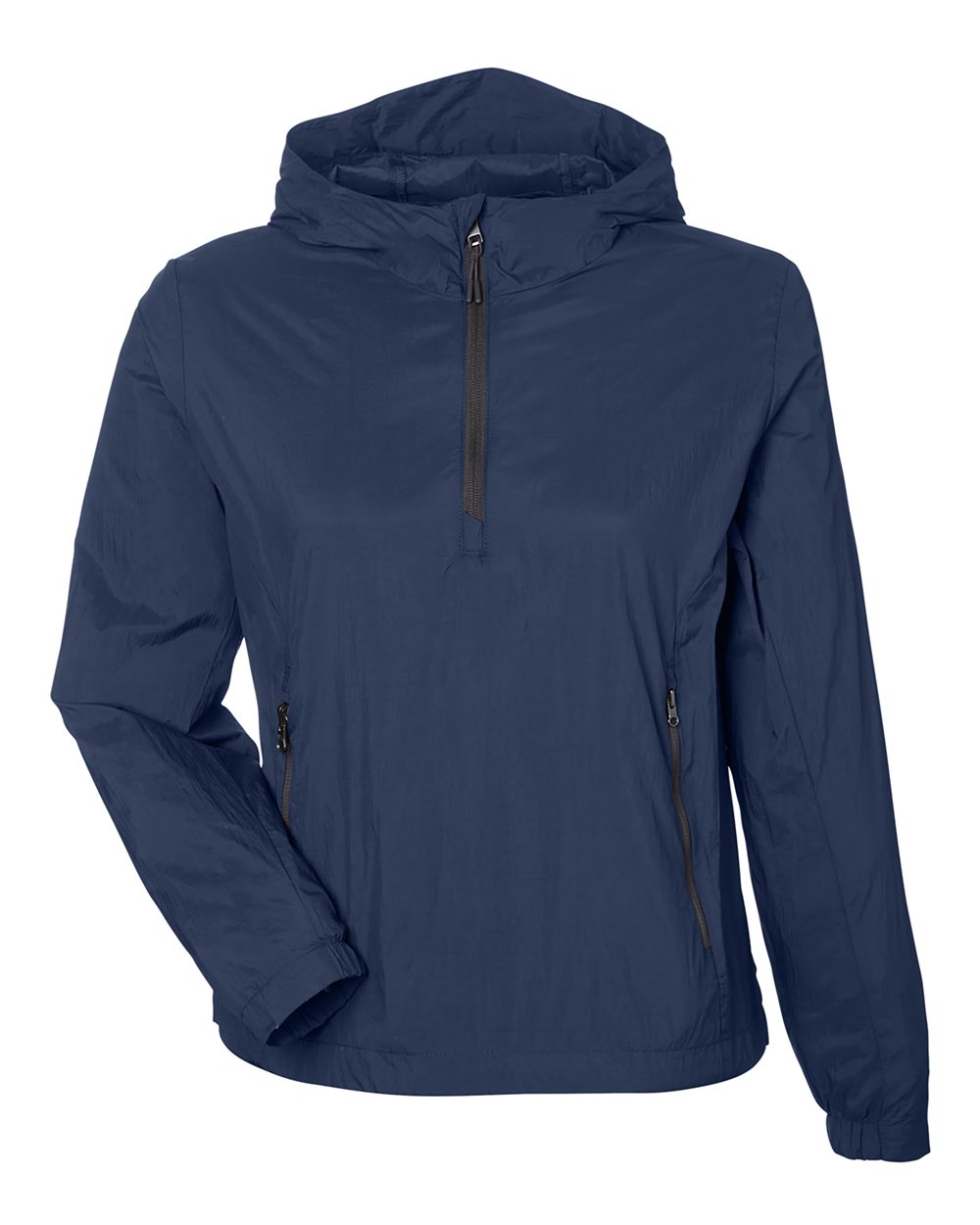 Front View of Classic Navy/ Carbon Women's Aura Lightweight Packable Anorak - NE810W
