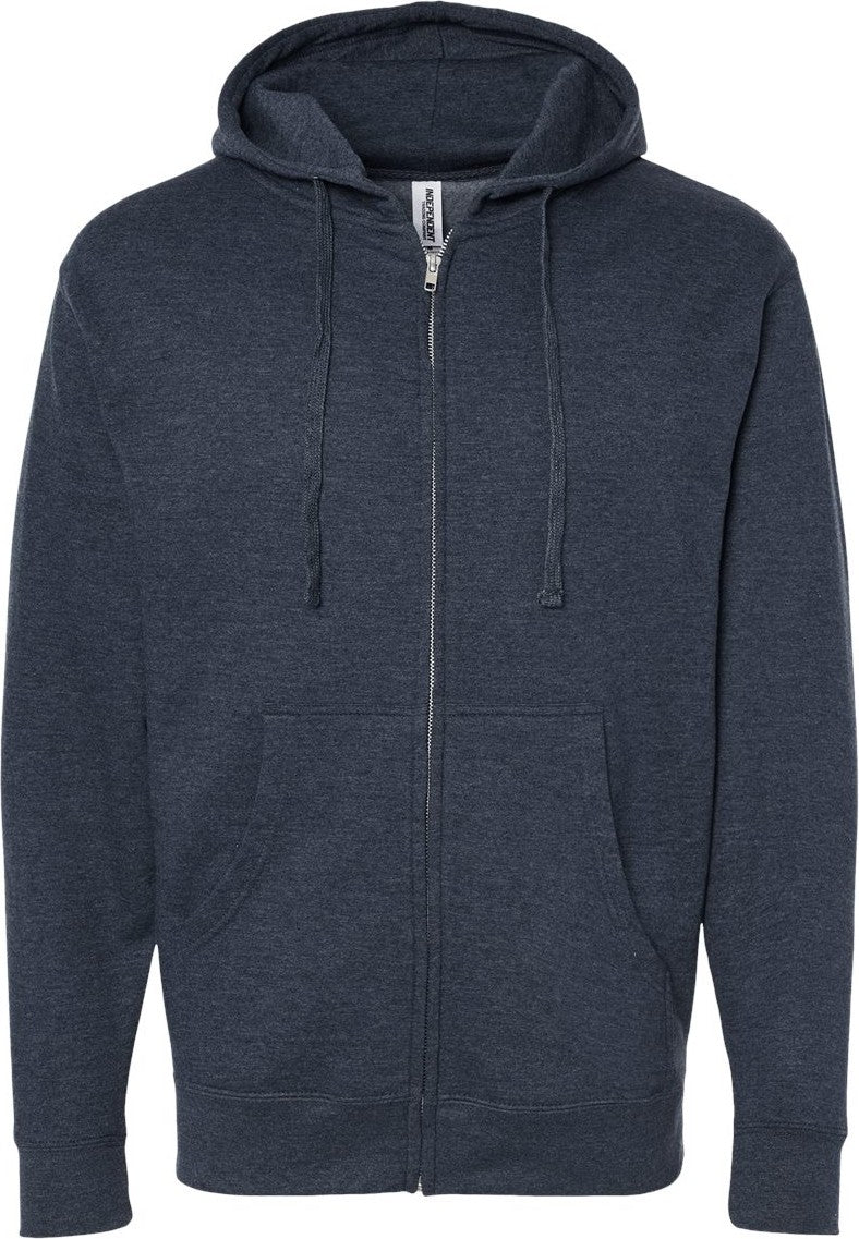 Front View of Classic Navy Heather Midweight Full-Zip Hooded Sweatshirt - SS4500Z