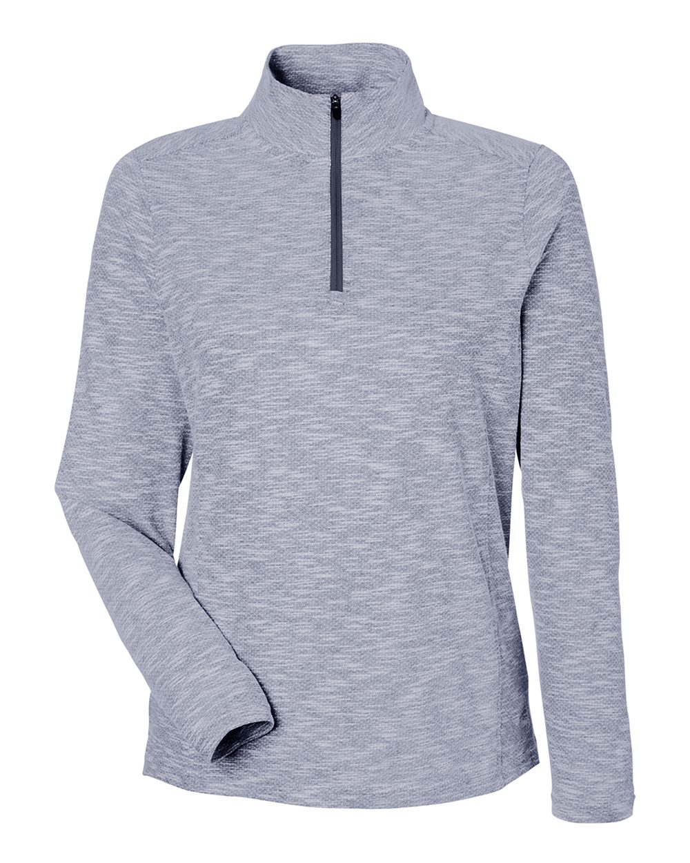 Front View of Classic Navy Heather Women's Eclipse Jacquard Quarter-Zip Pullover - NE415W