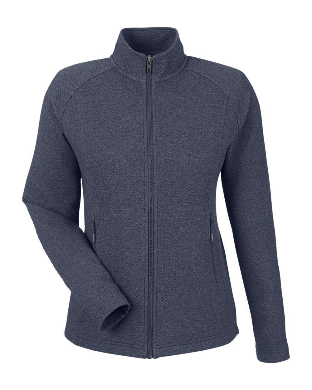 Front View of Classic Navy Heather Women's Spirit Textured Full-Zip - NE727W