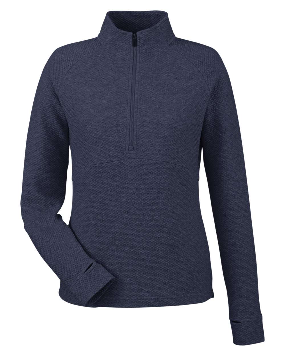 Front View of Classic Navy Heather Women's Spirit Textured Quarter-Zip Pullover - NE725W