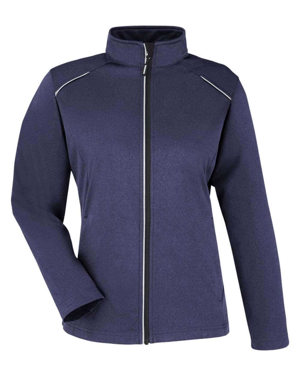 Front View of Classic Navy Heather Women's Techno Lite Three-Layer Knit Tech-Shell - CE708W