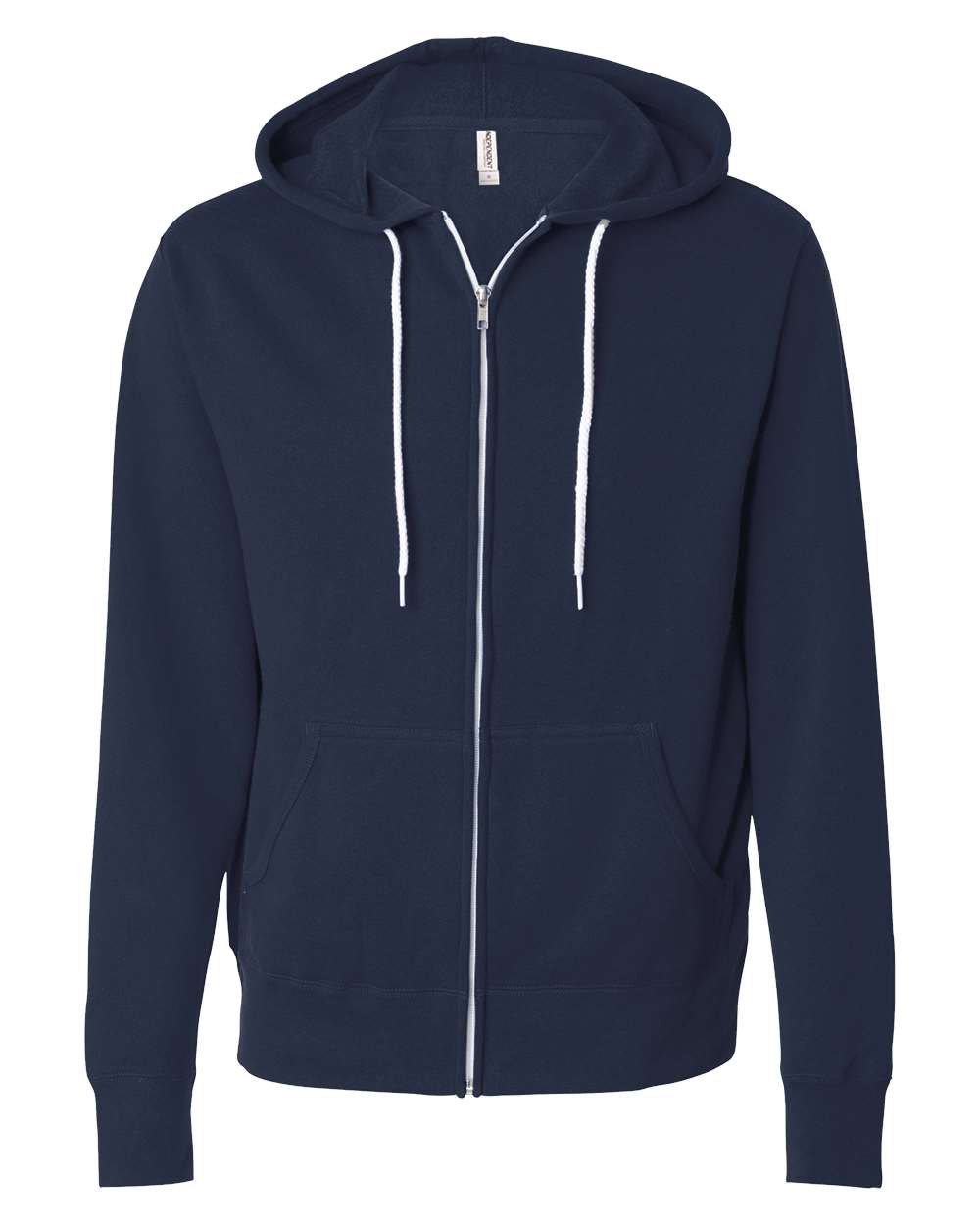 Front View of Classic Navy Lightweight Full-Zip Hooded Sweatshirt - AFX90UNZ