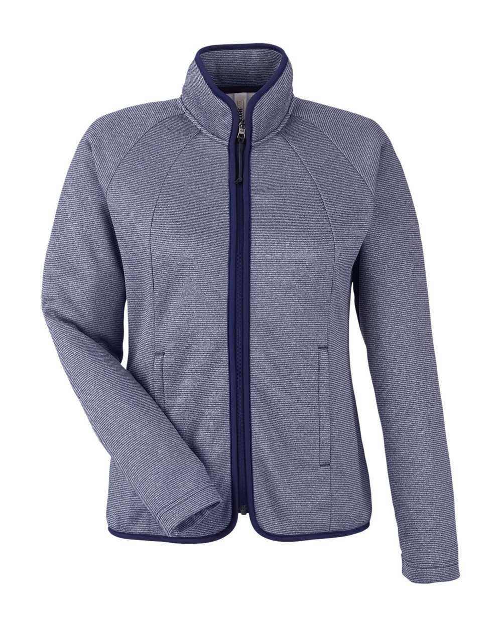 Front View of Classic Navy/ White Women's Venture Heathered Stripe Full-Zip - CE72W