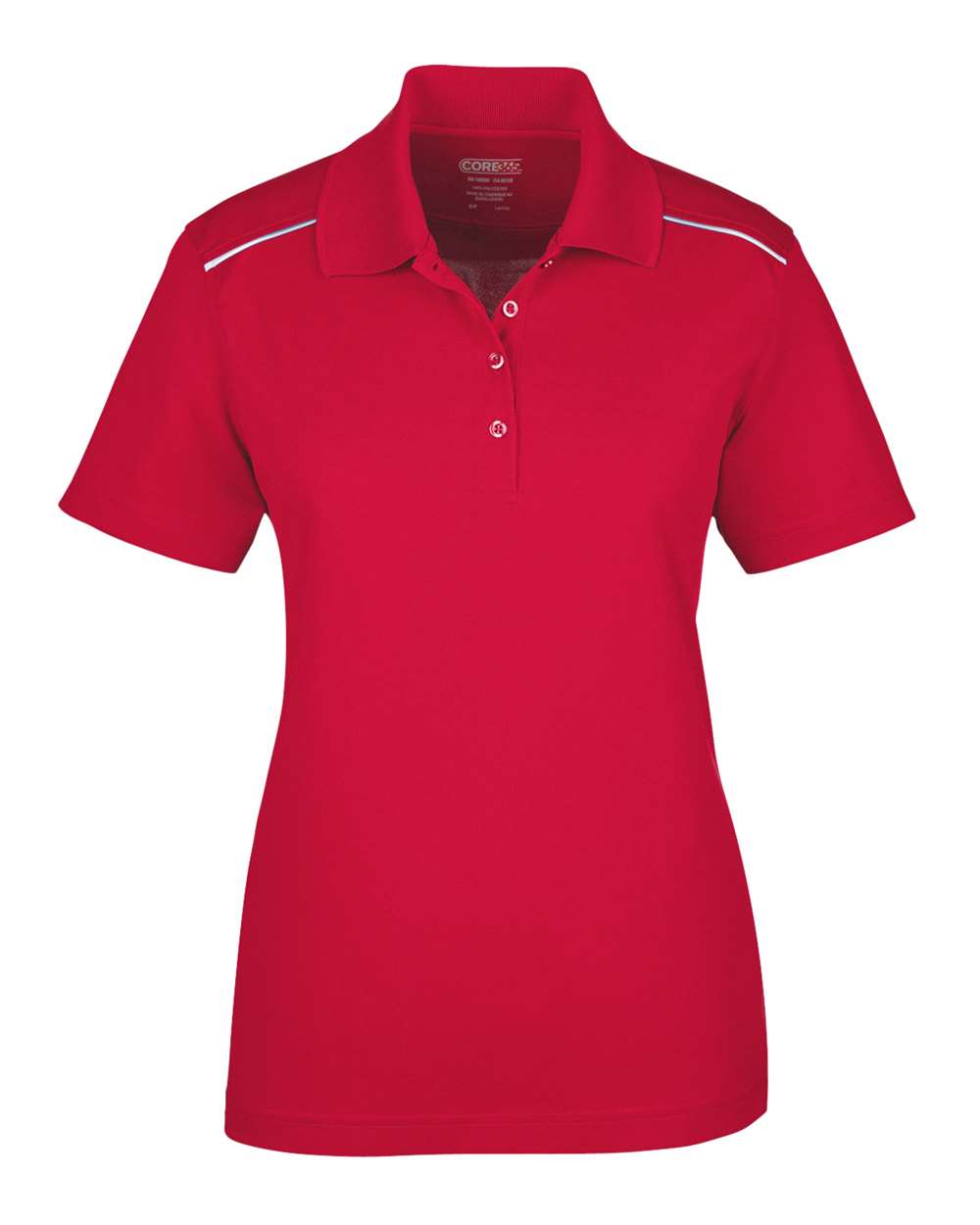 Front View of Classic Red Women's Radiant Performance Piqué Polo with Reflective Piping - 78181R