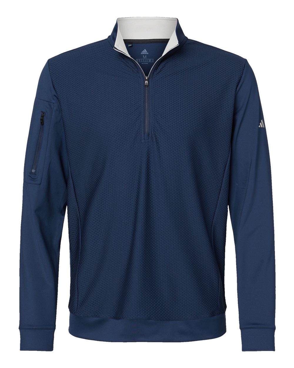 Front View of Collegiate Navy Performance Textured Quarter-Zip Pullover - A295