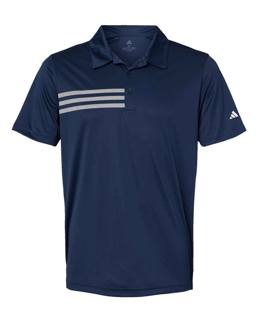Front View of Collegiate Navy/ White 3-Stripes Chest Polo - A324