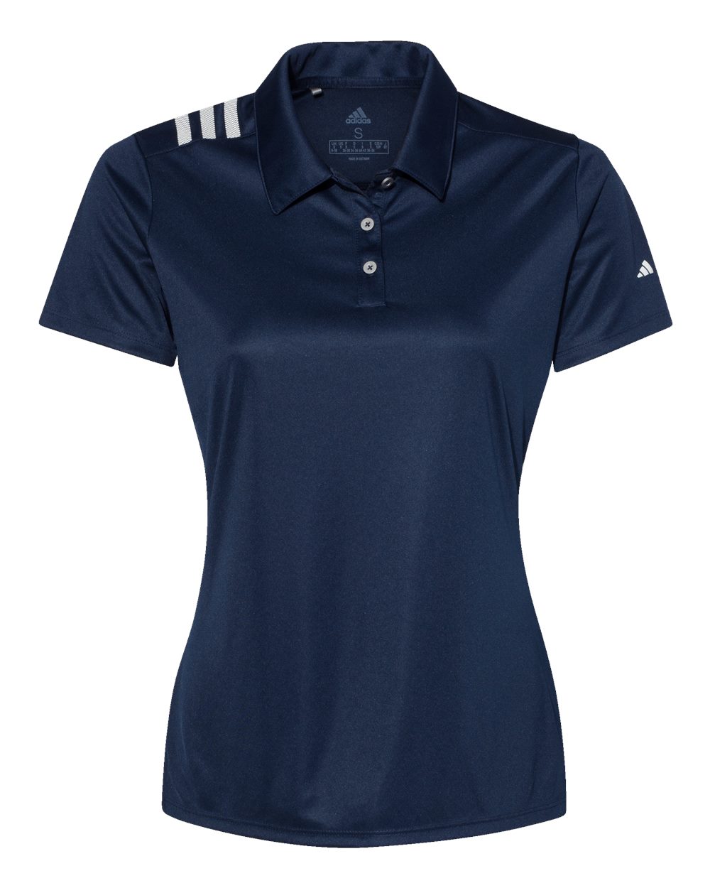 Front View of Collegiate Navy/ White Women's 3-Stripes Shoulder Polo - A325