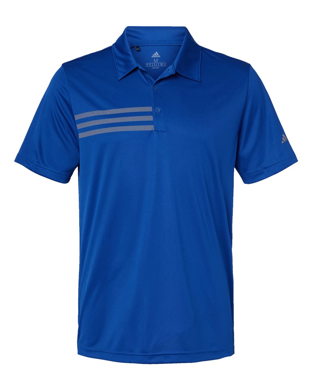 Front View of Collegiate Royal/ Grey Three 3-Stripes Chest Polo - A324