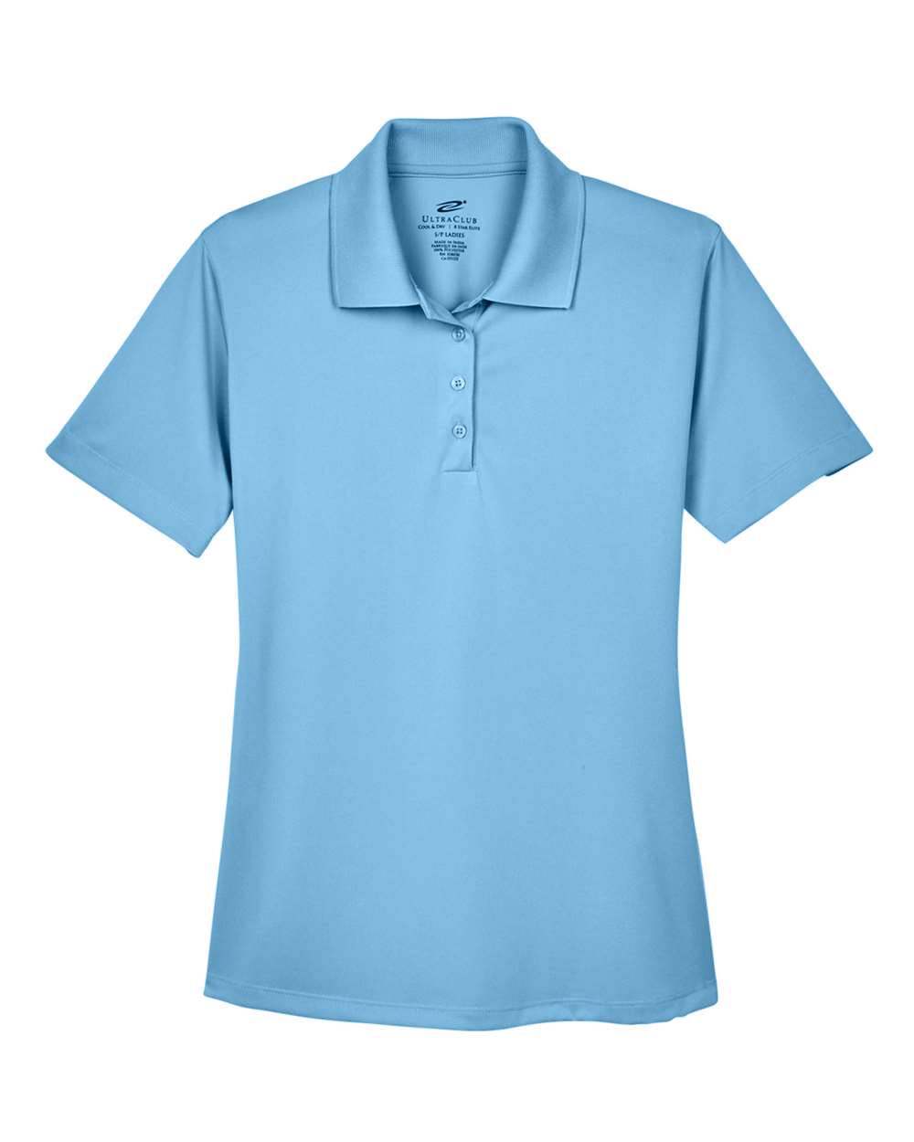 Front View of Columbia Blue Women's Cool & Dry 8-Star Elite Performance Interlock Polo - 8610L