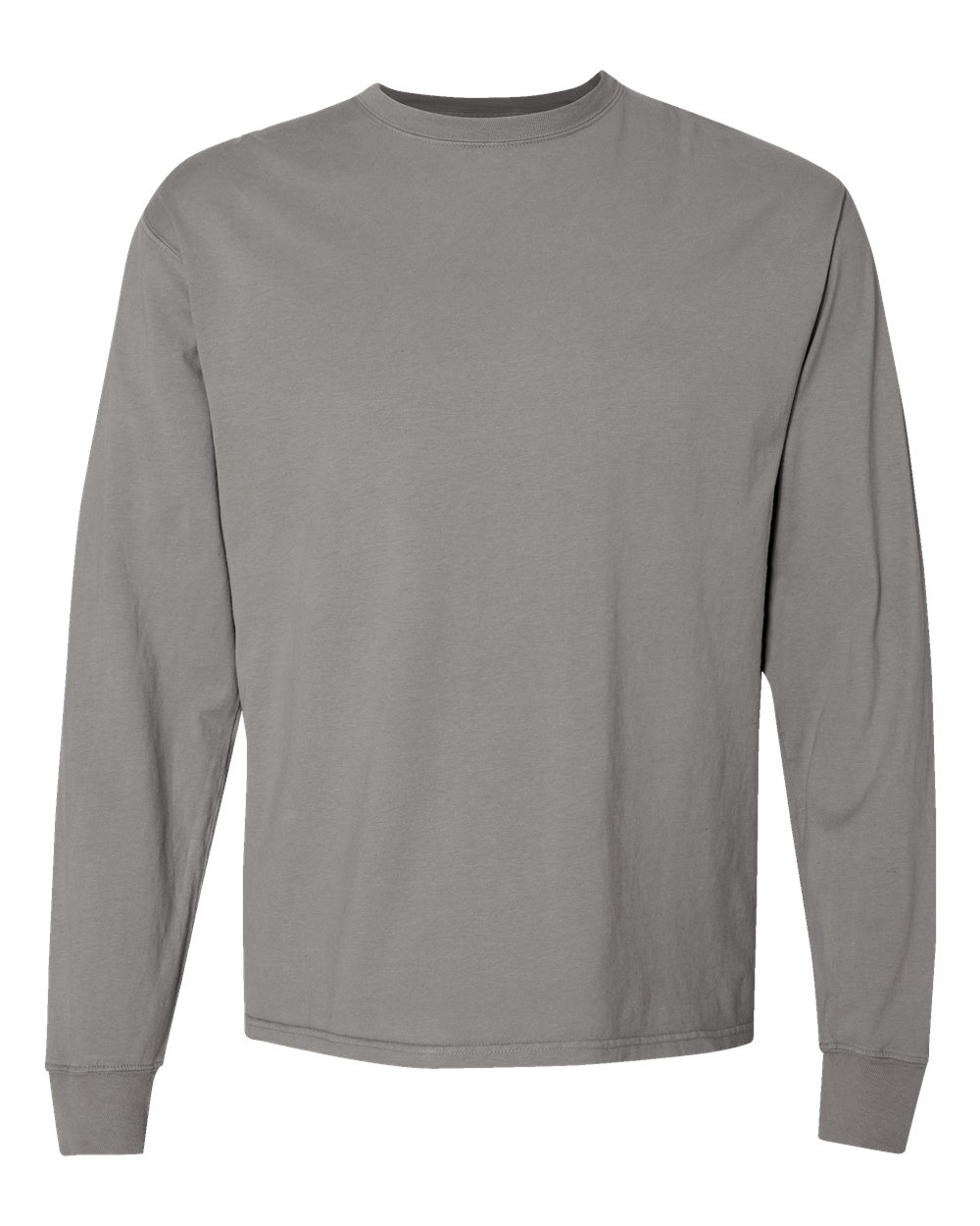 Front View of Concrete Grey Garment-Dyed Long Sleeve T-Shirt - GDH200