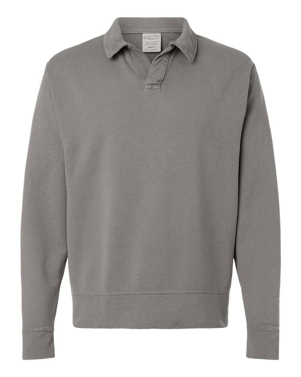 Front View of Concrete Grey Garment-Dyed Polo Collar Sweatshirt - GDH490