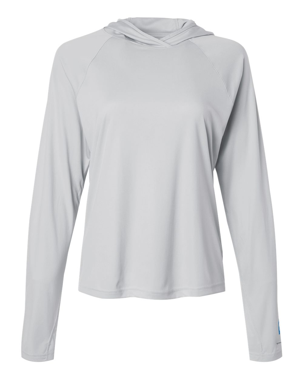 Front View of Cool Grey/ Vivid Blue Women's PFG Tidal Tee™ Hooded Long Sleeve - 216061