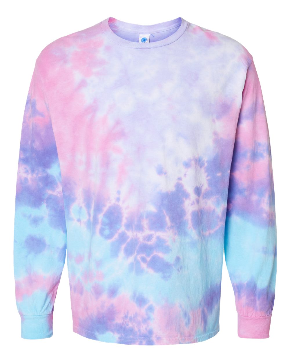 Front View of Cotton Candy Tie-Dyed Long Sleeve T-Shirt - 2000