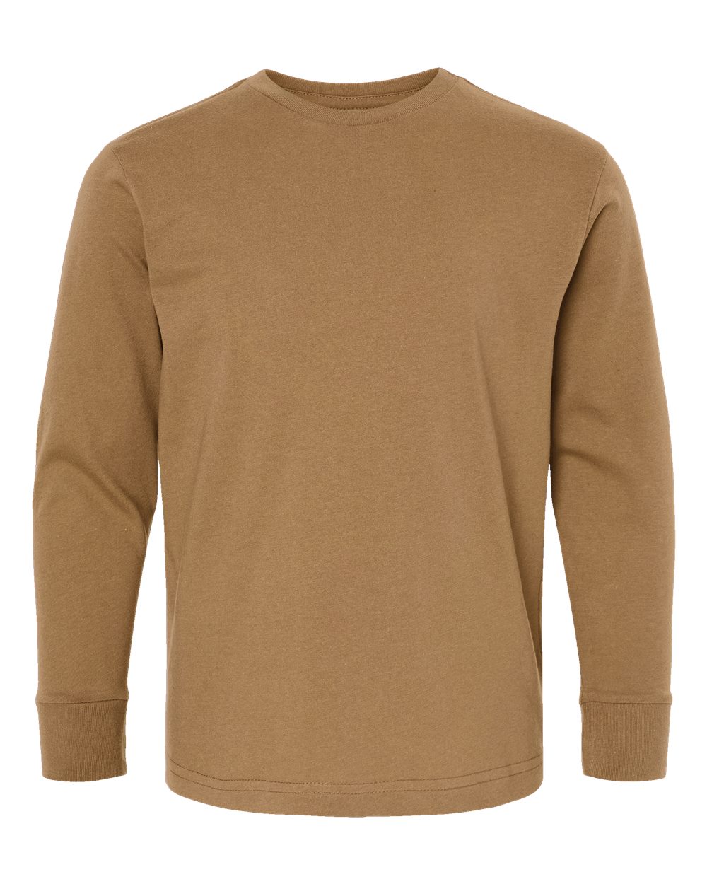 Front View of Coyote Brown Youth Fine Jersey Long Sleeve Tee - 6201