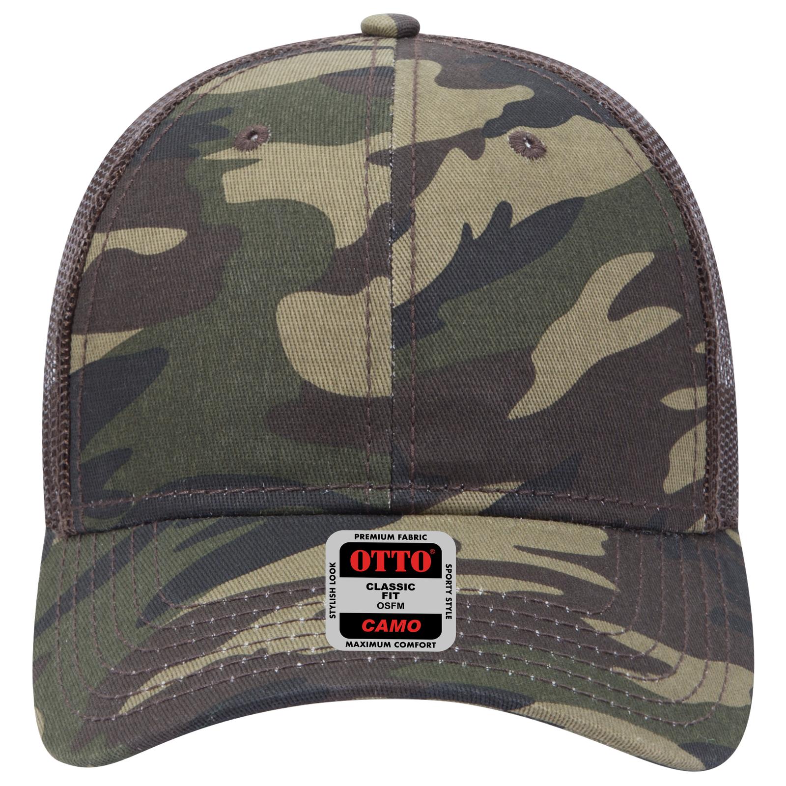 Right View of CP00839 - Camo/BrownMesh OTTO CAP Camouflage 6 Panel Low Profile Mesh Back Trucker Hat